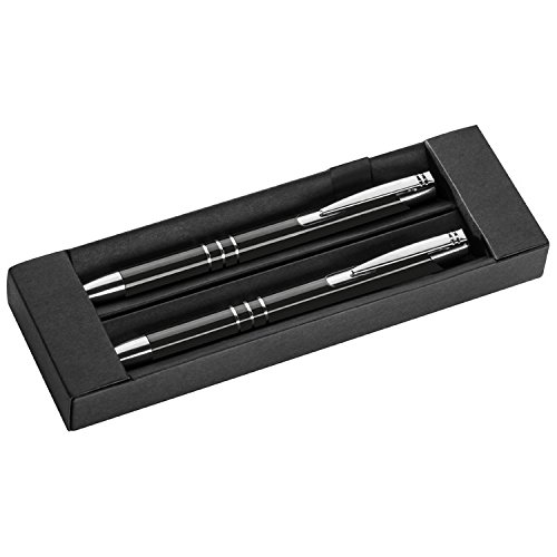 Metall Schreibset / Kugelschreiber + Druckbleistift / Farbe: schwarz von Markenlos