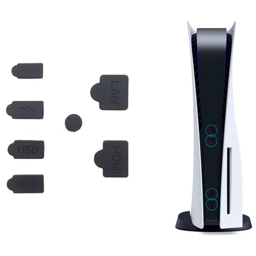PS5 Silikon-Staubschutzstöpsel-Set, USB-HDMI-Schnittstelle, staubdicht, für Playstation 5 Konsole, Zubehör, 6 Stück (schwarz) von Marks Stone