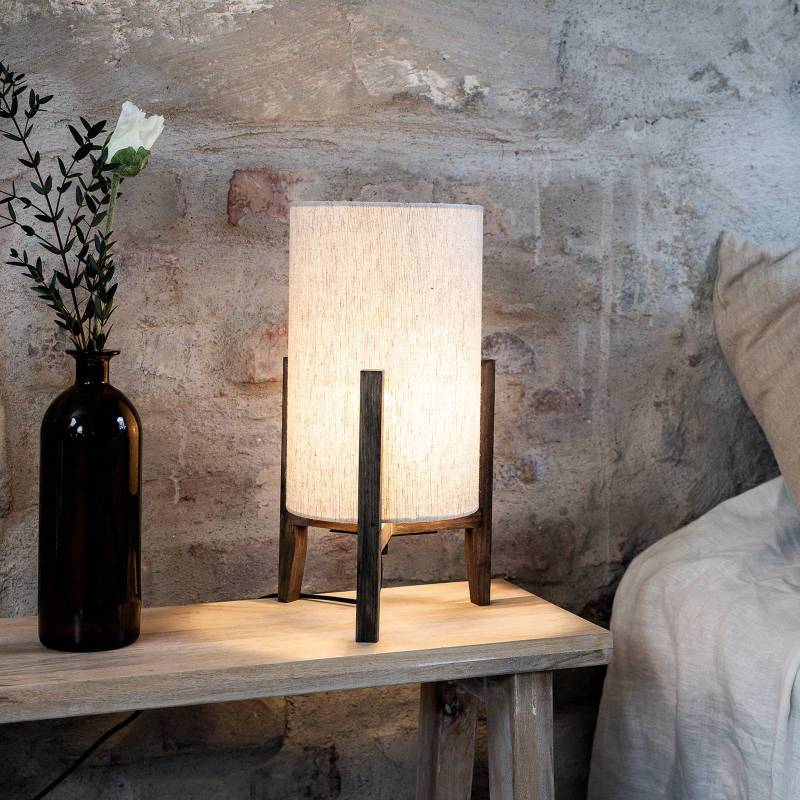 Tischleuchte Eruca, Höhe 39 cm, braun/beige, Holz/Leinen von Markslöjd