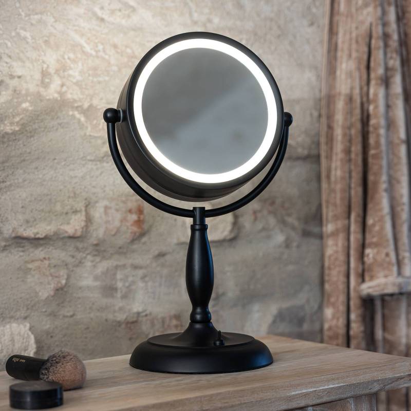 Tischspiegel Face mit Licht, schwarz, Metall, Höhe 36 cm von Markslöjd