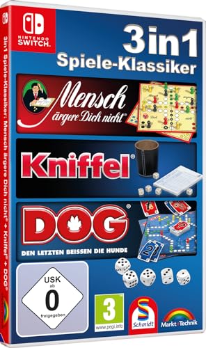 3 in1 Spiele Klassiker - Mensch ärgere dich nicht - Kniffel - DOG - Den letzten beißen die Hunde für Switch von Markt + Technik