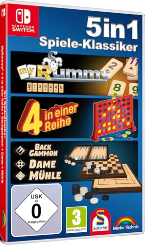 5 in 1 Spiele Klassiker - myRummy - 4 in Reihe - Backgammon - Dame - Mühle - für die ganze Familie für Switch von Markt + Technik