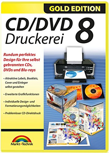 CD/DVD Druckerei 8 - CD/DVD und Blu-ray Covers gestalten - Für Windows 11 / 10 / 8.1 / 8 / 7 von Markt + Technik