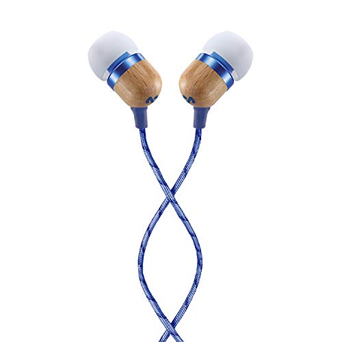 House of Marley Kopfhörer mit Kabel 'Smile Jamaica'- In-Ear Kopfhörer mit Mikrofon, 1-Knopf Steuerung & Geräuschisolierung, inkl. 2 Gel-Aufsätzen und verwicklungsfreies Kabel (Denim Blau) von Marley