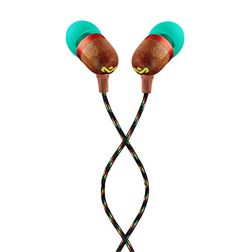 House of Marley Kopfhörer mit Kabel 'Smile Jamaica'- In-Ear Kopfhörer mit Mikrofon, 1-Knopf Steuerung & Geräuschisolierung, inkl. 2 Gel-Aufsätzen und verwicklungsfreies Kabel (Rasta/Türkis) von Marley