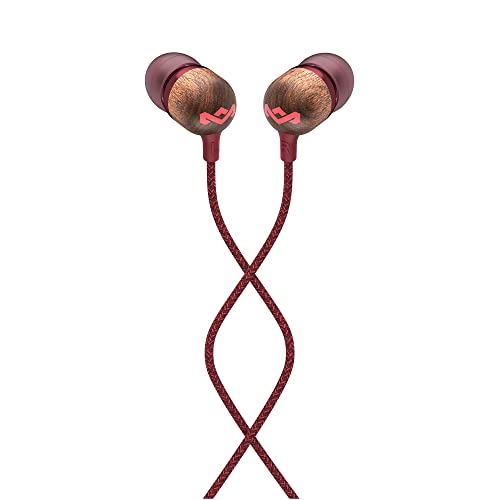 House of Marley Kopfhörer mit Kabel 'Smile Jamaica'- In-Ear Kopfhörer mit Mikrofon, 1-Knopf Steuerung & Geräuschisolierung, inkl. 2 Gel-Aufsätzen und verwicklungsfreies Kabel (Rot) von Marley