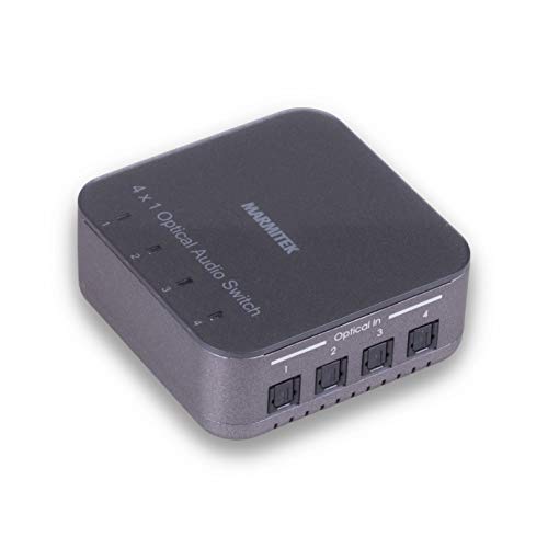 Toslink Audio Switch - Marmitek Connect TS41 - Audio Weiche Optical - 4 Ein / 1 Aus - S/PDIF - 192 kHz Sampling Rate - Dolby Digital - DTS - Schalter für Lichtleiterkabel - Fernbedienung von Marmitek