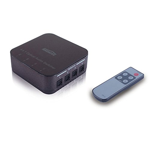 Toslink Audio Switch - Marmitek Connect TS41 - Audio Weiche Optical - 4 EIN / 1 Aus - S/PDIF - 192 kHz Sampling Rate - Dolby Digital - DTS - Schalter für Lichtleiterkabel - Fernbedienung von Marmitek