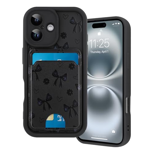 Marphe Kompatibel mit iPhone 16 Brieftaschen-Hülle, süßes Schleifen- und Blumenmuster, weiche TPU-Hülle + harte Kartenfächer, Kameraschutz, Handyhülle, Schwarz Marphe Kompatibel mit iPhone 16 Brieftaschen-Hülle, süßes Schleifen- und Blumenmuster, weiche TPU-Hülle + harte Kartenfächer, Kameraschutz, Handyhülle, Schwarz von Marphe