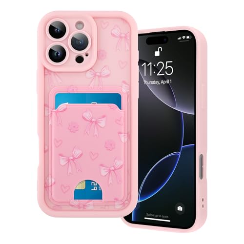 Marphe Kompatibel mit iPhone 16 Pro, Brieftaschen-Hülle, süßes Schleifen-Blumenmuster, weiche TPU-Hülle + harte Kartenfächer, Kameraschutz, Handyhülle, Rosa Marphe Kompatibel mit iPhone 16 Pro, Brieftaschen-Hülle, süßes Schleifen-Blumenmuster, weiche TPU-Hülle + harte Kartenfächer, Kameraschutz, Handyhülle, Rosa von Marphe