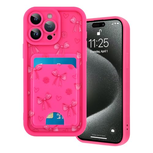 Marphe Schutzhülle für iPhone 15 Pro Max, süßes Schleifen-Blumenmuster, weiche TPU-Hülle + harte Kartenfächer, Kameraschutz-Handyhülle, Hot Pink Marphe Schutzhülle für iPhone 15 Pro Max, süßes Schleifen-Blumenmuster, weiche TPU-Hülle + harte Kartenfächer, Kameraschutz-Handyhülle, Hot Pink von Marphe