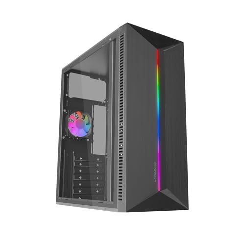 MARS GAMING MC-Blaze, Gaming-Gehäuse ATX, 1x 80mm FRGB Rücklüfter, RGB LED-Frontstreifen mit Mehreren Effekten, Seitliches Vollfenster, Mid-Tower PC mit Großem Innenraum, Schwarz von Mars Gaming