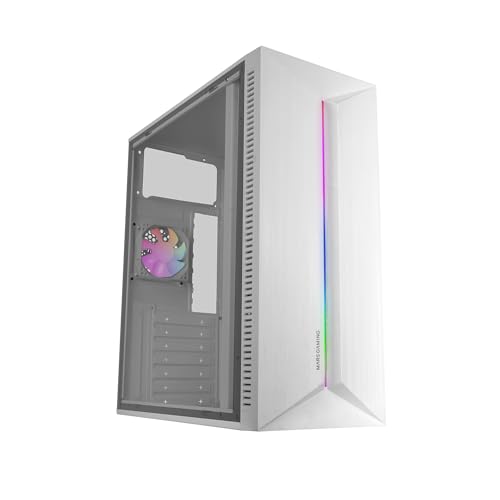 MARS GAMING MC-Blaze, Gaming-Gehäuse ATX, 1x 80mm FRGB Rücklüfter, RGB LED-Frontstreifen mit Mehreren Effekten, Seitliches Vollfenster, Mid-Tower PC mit Großem Innenraum, Weiß von Mars Gaming