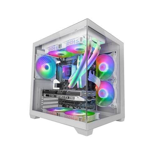 MARS GAMING MC-VIEW2, Gaming-Gehäuse MicroATX, Doppeltes Rahmenloses Gehärtetes Glas, 1x 120mm FRGB-Rücklüfter, Unterstützung für Flüssigkeitskühlung bis zu 240mm, Doppelkammer-Design, Weiß von Mars Gaming
