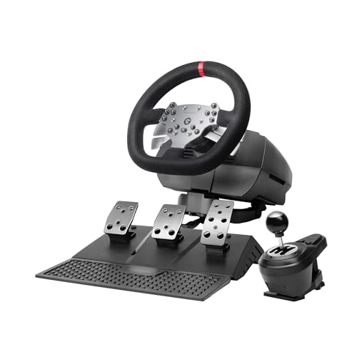 MARS GAMING MWH-RSX, SimRacing-Lenkrad mit Force Feedback und Doppelmotor, 3-Pedal-Set mit progressivem Widerstand, H-Schaltung mit 12 Gängen, 14 anpassbare Tasten, Multiplattform von Mars Gaming