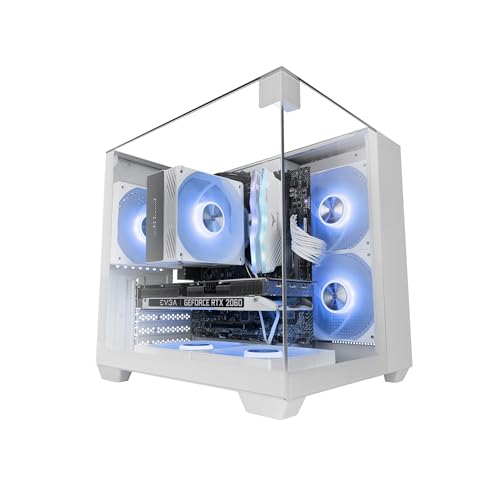 MARS GAMING MC-VISIONM, Kompaktes MicroATX-Gaming-Gehäuse, Dreifaches Gehärtetes Glas, Doppelkammer-Design, Unterstützung Flüssigkeitskühlung bis zu 240mm, Mini-Tower Großzügigem Innenraum, Weiß von Mars Gaming