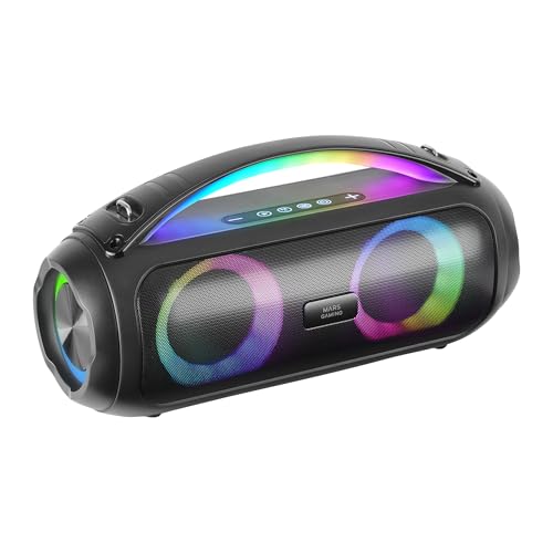 Mars Gaming MS-Pulse, Tragbarer Bluetooth-Lautsprecher 50W RMS, RGB-Beleuchtung, 2 Aktive 93mm Treiber + 2 Ultra-Bass Passivtreiber, Freisprechfunktion, USB/MicroSD/AUX/FM, Griff + Gurt, Schwarz von Mars Gaming