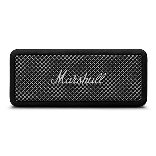 Marshall Emberton II tragbare Bluetooth Lautsprecher, kabellos, koppelbar, IP67 Staub und wasserfest, über 30 Stunden Spielzeit, Schnellladung, Innen- und Außenlautsprecher - Schwarz und Stahl von Marshall