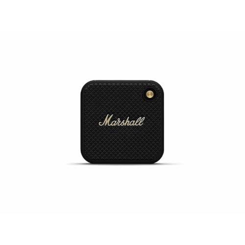 Marshall Willen Bluetooth-Lautsprecher, kabellos, über 15 Stunden Spielzeit, wasserdicht nach IP67, Schnellladung, stapelbar – Schwarz und Messing von Marshall