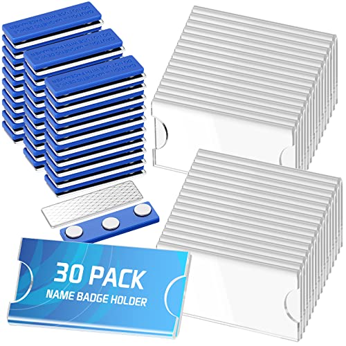 30 Stück Magnet Namensschild Halter Namensschilder mit 3 Punkt Magnet Acryl Transparent Ausweishalter DIY Leer Ausweishüllen Bedruckbar Namensschild für Kleidung Arbeitskleidung Business von Marsui