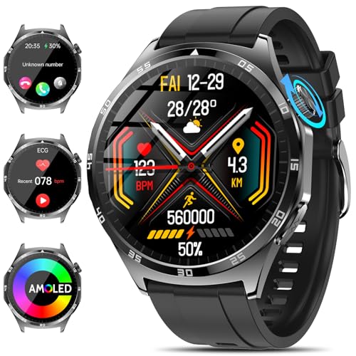 2025 Neu Smartwatch Herren mit EKG/𝐁𝐥υ𝐭𝐳υ𝐜𝐤𝐞𝐫/Harnsäure/BMI 1,43" AMOLED Fitness Gesundheitsuhr mit 24/7 Herzfrequenz 𝐁𝐈υ𝐭𝐝𝐫υ𝐜𝐤 SPO2,Schlaf/Apnoe-Monitor Bluetooth-Anrufe SOS-Notruf von Marsyu