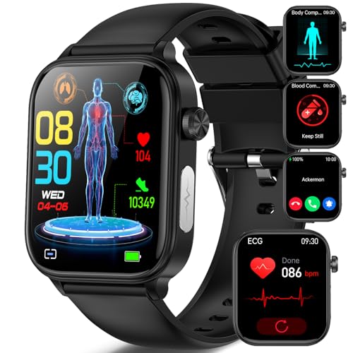 Marsyu Smartwatch EKG+HRV Herren Damen, Gesundheitsuhr Fitnessuhr mit Telefonfunktion Herzfrequenz SPO2 PPG Schrittzähler Blutdruck Körpertemperatur Schlaf SOS-Taste Fitness-Tracker für Android/iOS von Marsyu