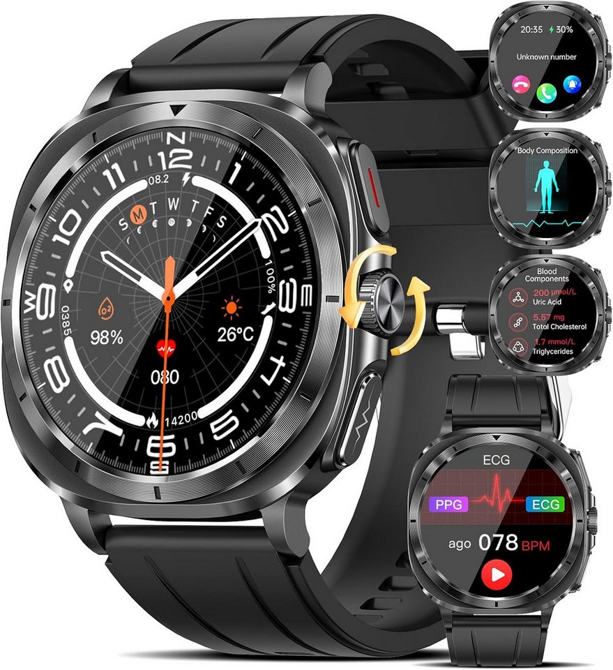 Marsyu mit 24/7 Herzfrequenz Blutdruck SPO2, Schlaf & SOS & NFC-Türzugang Smartwatch (1,43 Zoll, Android, iOS), smartwatch herren fitness fitnessuhr damen gesundheits schrittzähler von Marsyu