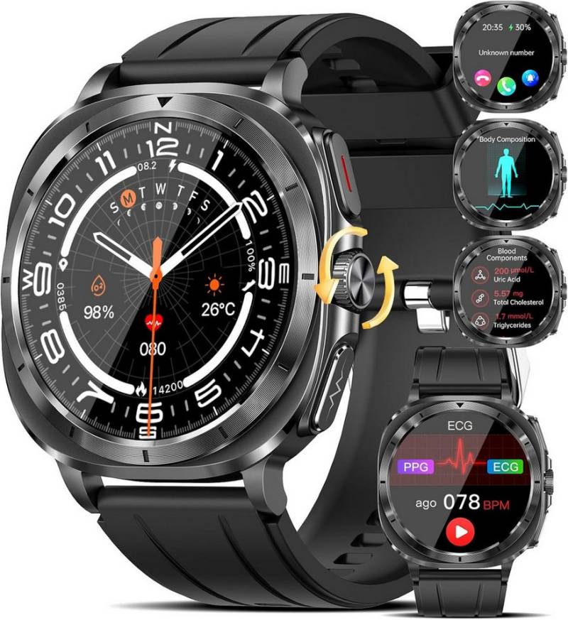 Marsyu mit 24/7 Herzfrequenz Blutdruck SPO2, Schlaf & SOS & NFC-Türzugang Smartwatch (1,43 Zoll, Android, iOS), smartwatch herren fitness fitnessuhr damen gesundheits schrittzähler von Marsyu