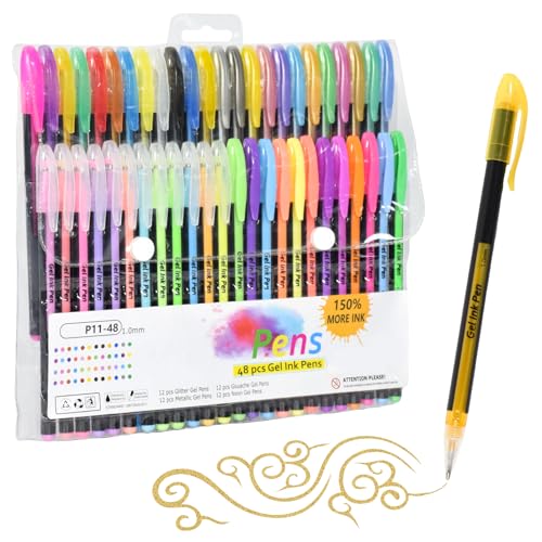Marte Vanci Gelschreiber Gelstifte Set Gel Stifte Glitzer Metallisch Pastell Neon Färbestift Gelstifte für Kinder Erwachsene Malbücher Schreiben Zeichnen Scrapbooking Kartenherstellung 48 Stück von Marte Vanci