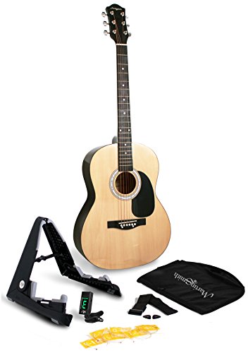 Martin Smith Akustikgitarren-Set mit Akustikgitarre in voller Größe, Gitarrenständer, Gitarrentuner, Gitarrentasche, Gitarrengurt, Gitarrenplektren und Ersatzsaiten von Martin Smith