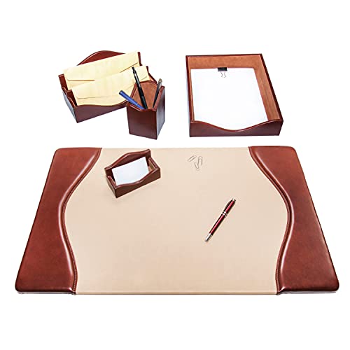 Schreibtischset 5-teilig – 100% vollnarbiges Leder – Von fachkundigen Handwerkern in Italien von Hand gearbeitet – Elegant und Funktional, ideal für das Büro - Braun von Maruse