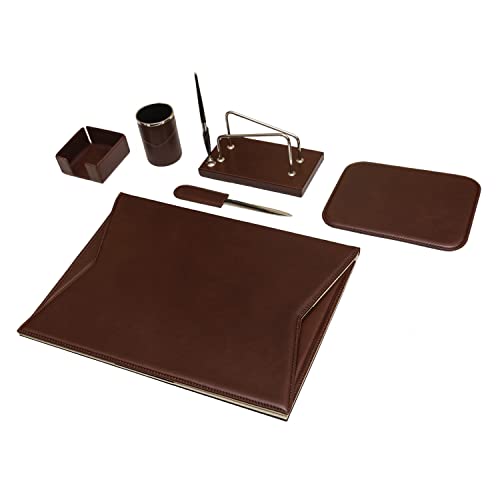 Schreibtischset 6-teilig – 100% vollnarbiges Leder – Von fachkundigen Handwerkern in Italien von Hand gearbeitet – Elegant und Funktional, ideal für das Büro - Braun von Maruse