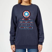 Marvel Avengers Captain America Pixel Art Damen Weihnachtspullover – Navy - M von Marvel