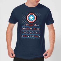 Marvel Avengers Captain America Pixel Art Herren Christmas T-Shirt - Navy Blau - M von Marvel