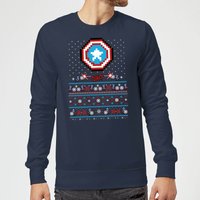 Marvel Avengers Captain America Pixel Art Weihnachtspullover – Navy - XL von Marvel