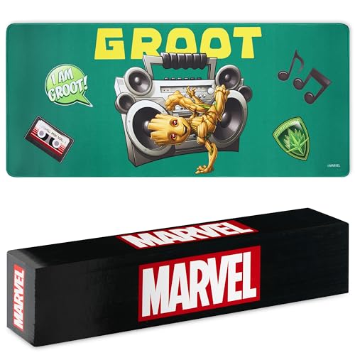 Marvel Avengers Schreibtischunterlage XXL - Gaming Schreibtisch Zubehör 800x360mm als Handgelenkauflage - Anti-Rutsch, Bürobedarf Unterlage Desk Matte (Grün/Gelb Groot) von Marvel