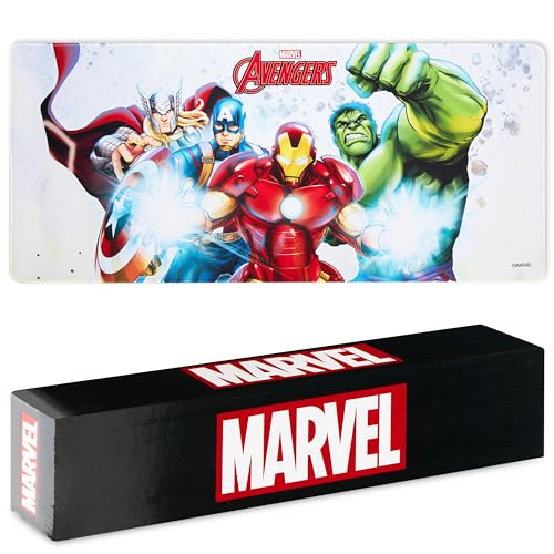 Marvel Avengers Schreibtischunterlage XXL - Gaming Schreibtisch Zubehör 800x360mm als Handgelenkauflage - Anti-Rutsch, Bürobedarf Unterlage Desk Matte (Weiß Avengers) von Marvel