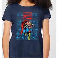 Marvel Avengers Thor Damen Christmas T-Shirt - Navy Blau - L von Marvel