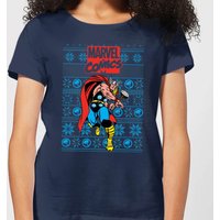 Marvel Avengers Thor Damen Christmas T-Shirt - Navy Blau - XL von Marvel