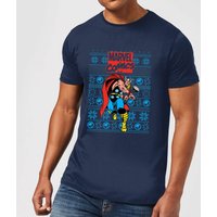 Marvel Avengers Thor Herren Christmas T-Shirt - Navy Blau - S von Marvel