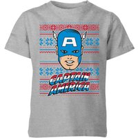 Marvel Captain America Face Kids' Christmas T-Shirt - Grey - 11-12 Jahre von Marvel