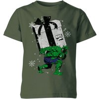 Marvel The Incredible Hulk Christmas Present Kids' Christmas T-Shirt - Forest Green - 3-4 Jahre von Marvel
