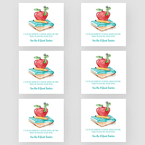 Marvello „Thank You Teacher“-Karten-Set mit Apple-Textbuch-Karten (6 Karten) – hochwertige Umschläge enthalten – ein Design – innen blanko – für Lehrer von Marvello