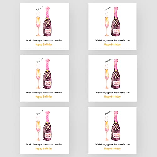 Marvello Champagner-Geburtstagskarten-Set (6 Karten) – Premium-Umschläge enthalten – ein Design – innen blanko – für Sie, Mutter, Schwester, Oma, Tante, Freund von Marvello