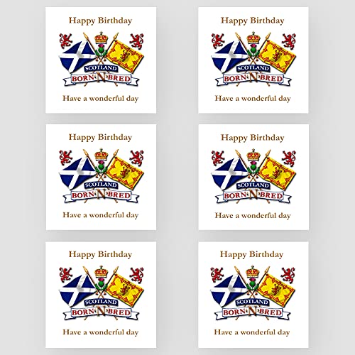Marvello Geburtstagskarten-Set mit Aufschrift "Scotland Born and Bred", 6 Karten – hochwertige Umschläge enthalten – ein Design – innen blanko – für Sie und Ihn, Mutter, Vater, Oma, Opa von Marvello