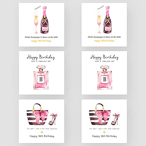Marvello Geburtstagskarten zum 18. Geburtstag für Sie, Box-Set (6 Karten), hochwertige Umschläge enthalten, verschiedene Designs, innen blanko, für Sie, für Freunde von Marvello