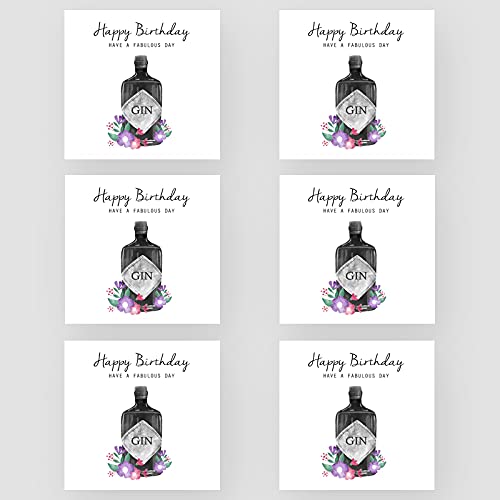 Marvello Gin-Geburtstagskarten-Set (6 Karten) – hochwertige Umschläge enthalten – ein Design – innen blanko – für Sie, Mutter, Schwester, Oma, Tante, Freund von Marvello