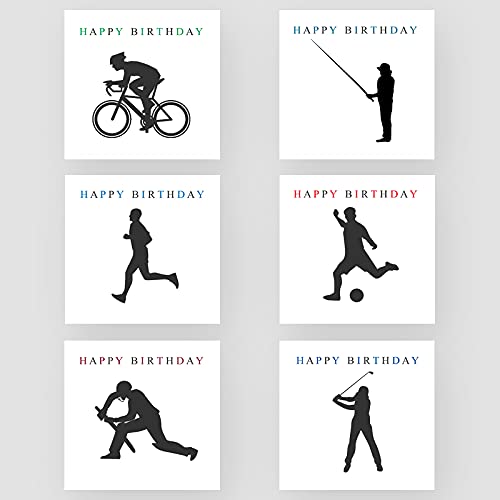 Marvello Herren-Geburtstagskarten-Set (6 Karten) – hochwertige Umschläge enthalten – verschiedene Designs – innen blanko – für ihn, Jungen, Vater, Sohn, Ehemann, Freund, Großvater, Onkel, Freunde von Marvello