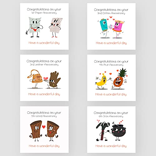 Marvello Kartenset zum 1. 12. Geburtstag mit Cartoon-Motiv (12 Karten) – hochwertige Umschläge enthalten – verschiedene Designs – innen blanko – für Paare, Freunde und Familie von Marvello