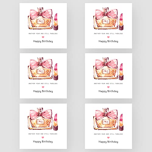 Marvello Lippenstift-Geburtstagskarten-Set (6 Karten) – hochwertige Umschläge enthalten – ein Design-Designs – innen blanko – für Sie, Mutter, Schwester, Oma, Tante, Freund von Marvello